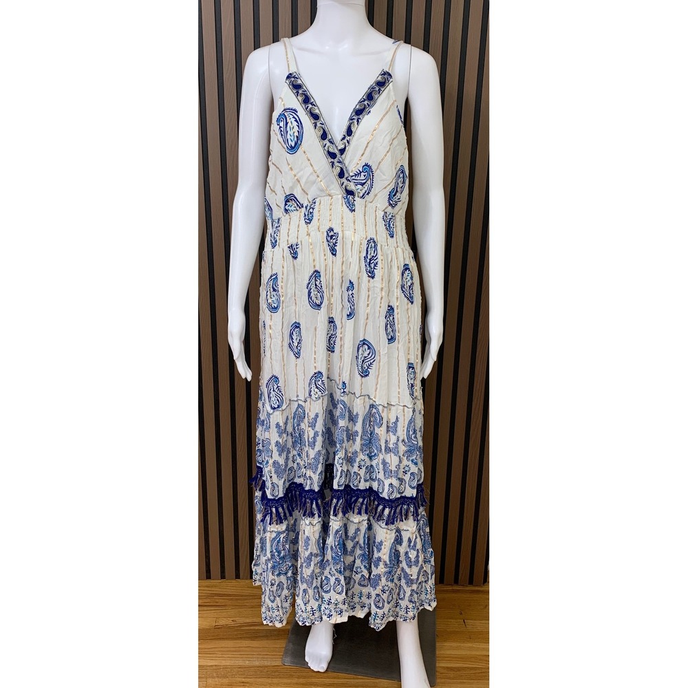 Anthroplogie Me 2 Magic Women's Blue Paisley Gold Maxi Dress Plus‎ Size 1X Boho